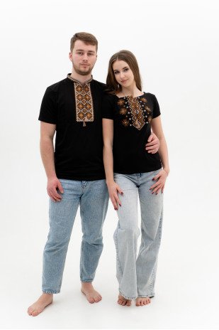 A set of black embroidered T-shirts Carpathian brown ornament