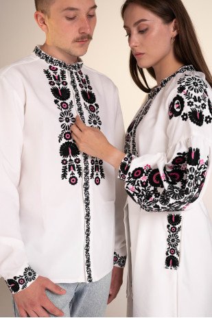 Set for a couple Pink and black flowers