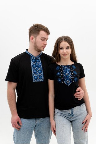 Set of black embroidered T-shirts Carpathian blue ornament