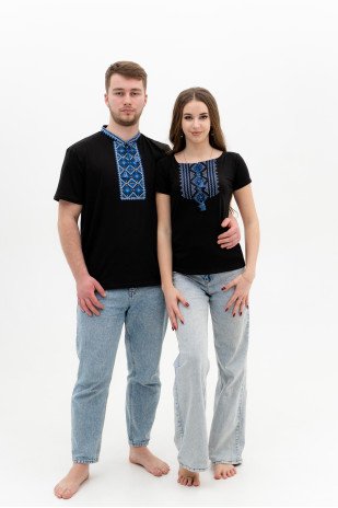 Set of black embroidered T-shirts Blue diamonds
