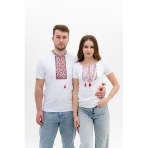 Комплект білих вишитих футболок Червоні ромби 