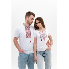 Комплект білих вишитих футболок Червоні ромби 
