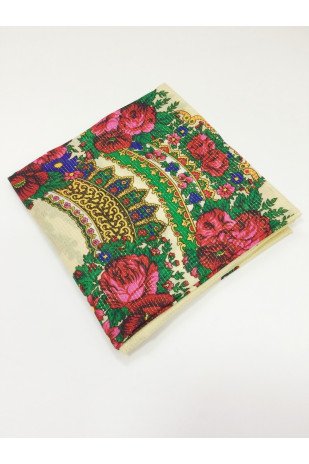 Beige Shawl with flowers with Lurex KHKLB20