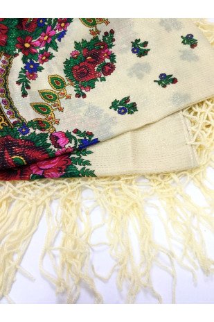 Beige Shawl with flowers with Lurex KHKLB20