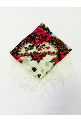White Shawl with flowers with Lurex KHKLB21