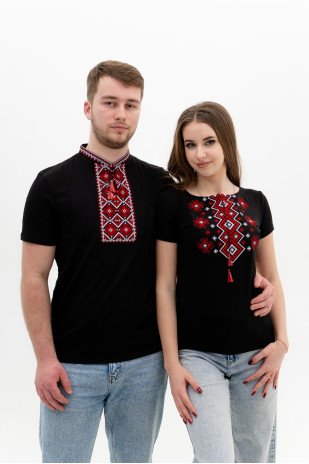 A set of black embroidered T-shirts Carpathian red ornament
