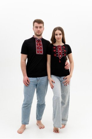 A set of black embroidered T-shirts Carpathian red ornament
