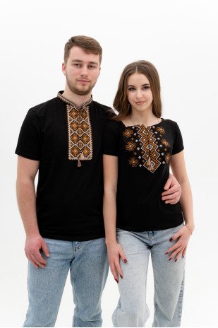 A set of black embroidered T-shirts Carpathian brown ornament